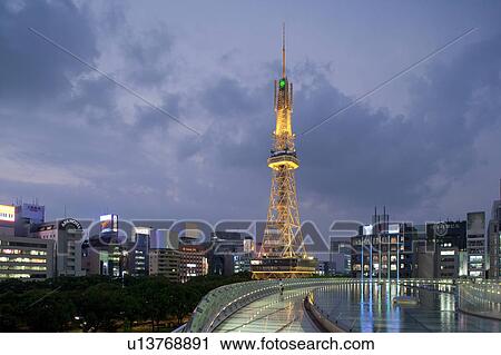Stock Image - TV tower at night, Nagoya City, Aichi Prefecture, Japan. Fotosearch