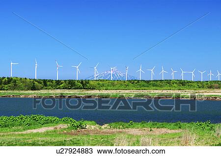 Stock Image - Wind Turbines, Hokkaido Prefecture, Japan. Fotosearch