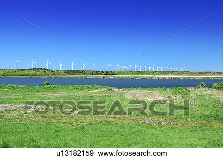 Wind Turbines, Hokkaido Prefecture, Japan View Large Photo Image Stock Photo - Wind Turbines, Hokkaido Prefecture, Japan. Fotosearch