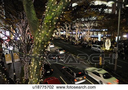 Stock Image - Winter Lights at Omotesando, Omotesando H. I. S. illuminations Bell symphony . Fotosearch