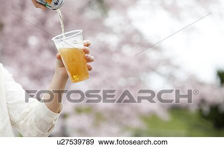Young woman pouring beer into plastic cup View Large Photo Image Stock Photo - Young woman pouring beer into plastic cup. Fotosearch