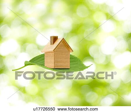 Stock Image - A toy house on the leaf. Fotosearch