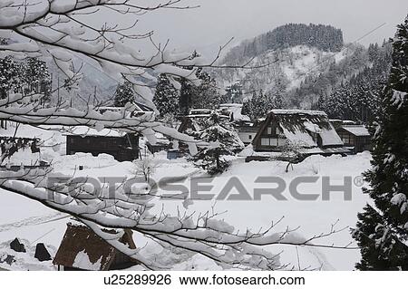 Stock Photograph - Ainokura Village in Winter. Fotosearch