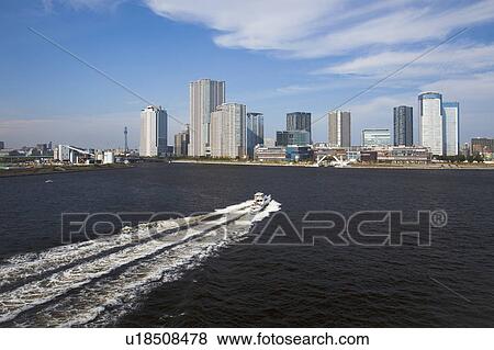 Boat Approaching Tokyo Harbor View Large Photo Image Stock Photo - Boat Approaching Tokyo Harbor. Fotosearch