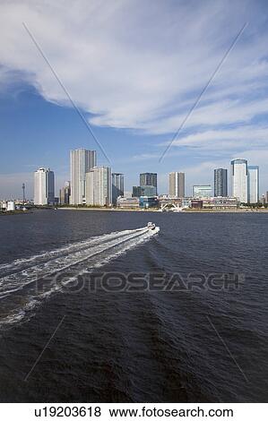 Boat Approaching Tokyo Harbor View Large Photo Image Stock Photo - Boat Approaching Tokyo Harbor. Fotosearch