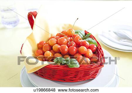Stock Photo - Cherries in a basket. Fotosearch