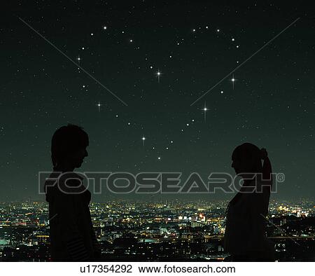 Couple in Silhouette, Stars Forming Love Heart View Large Photo Image Stock Image - Couple in Silhouette, Stars Forming Love Heart. Fotosearch