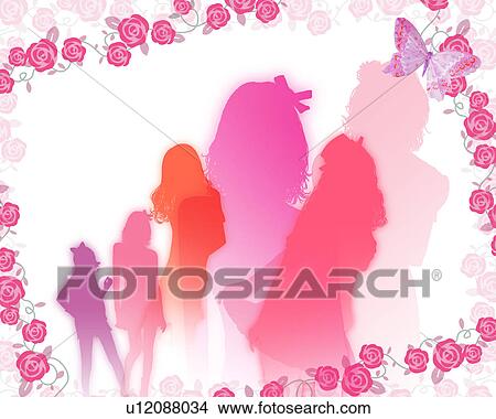 Five Silhouetted Girls in Rose Frame View Large Photo Image Picture - Five Silhouetted Girls in Rose Frame. Fotosearch