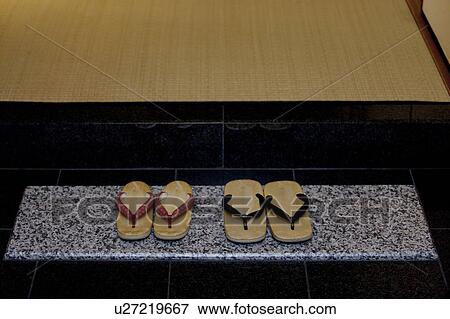 Geta Sandals By Tatami Mat View Large Photo Image Stock Photo - Geta Sandals By Tatami Mat. Fotosearch