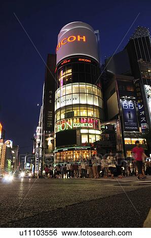Ginza 4-chome at Night View Large Photo Image Stock Photograph - Ginza 4-chome at Night. Fotosearch