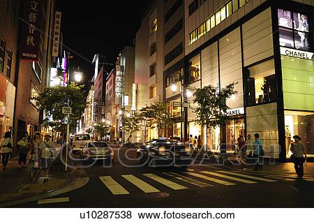 Stock Photo - Ginza 5-chome at Night. Fotosearch