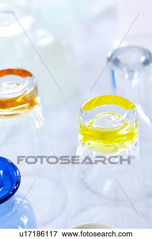 Glasses drying upside down View Large Photo Image Stock Photo - Glasses drying upside down. Fotosearch