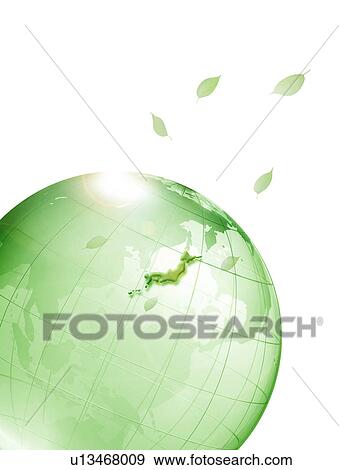 Stock Photo - Green Globe and Leaves. Fotosearch