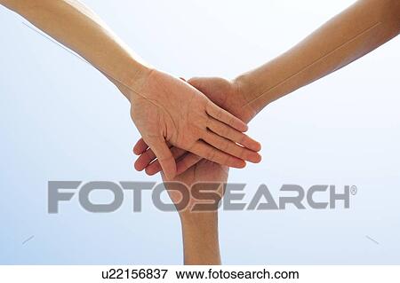 Hands Stacked Up View Large Photo Image Stock Photo - Hands Stacked Up. Fotosearch