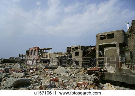 Stock Image - Hashima Island (Gunkan Island), Nagasaki Prefecture, Kyushu, Japan. Fotosearch