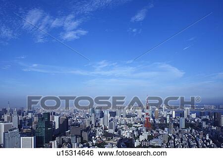Stock Photograph - Minato Ward and Tokyo Tower Seen From Roppongi. Fotosearch