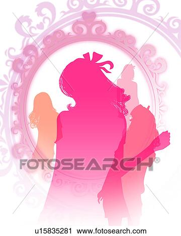 Stock Image - Pink Silhouetted Females. Fotosearch