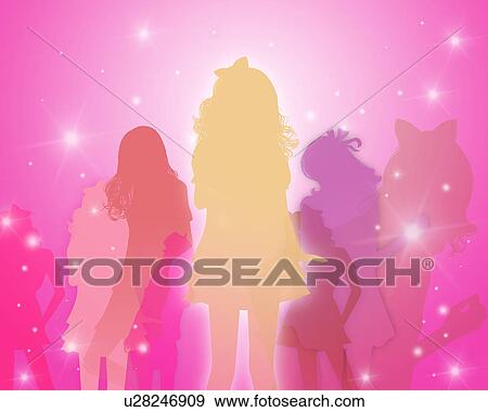 Stock Photo - Pink Silhouetted Females. Fotosearch