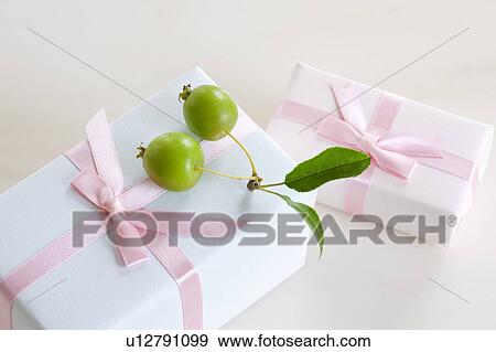Stock Photo - Plumleaf Crabapple Fruit on Gift Box, High Angle View. Fotosearch
