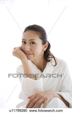Portrait of Young Woman in Bathrobe View Large Photo Image Stock Image - Portrait of Young Woman in Bathrobe. Fotosearch