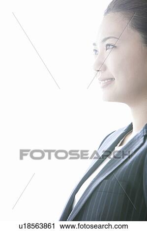Stock Image - Profile of businesswoman, Tokyo Prefecture, Honshu, Japan. Fotosearch