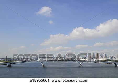 Rainbow Bridge Seen From Harumi Bridge View Large Photo Image Stock Image - Rainbow Bridge Seen From Harumi Bridge. Fotosearch