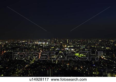 Stock Photo - Shinjuku at Night, Seen From Ikebukuro. Fotosearch