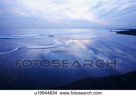 Picture - Shonan coastline at dusk, Kanagawa Prefecture, Honshu, Japan. Fotosearch