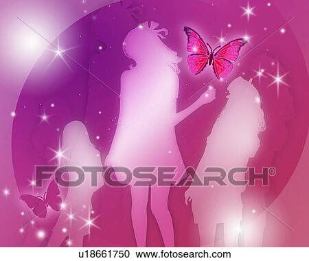 Silhouetted Girls and Butterflies View Large Photo Image Stock Image - Silhouetted Girls and Butterflies. Fotosearch