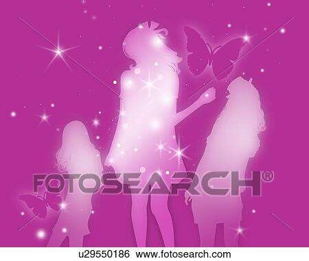Silhouetted Girls and Butterflies View Large Photo Image Stock Photograph - Silhouetted Girls and Butterflies. Fotosearch
