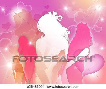 Silhouetted Girls and Love Hearts View Large Photo Image Picture - Silhouetted Girls and Love Hearts. Fotosearch