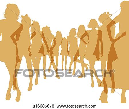Stock Photo - Silhouetted Girls in Row. Fotosearch