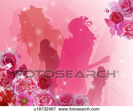Stock Photo - Silhouetted Teenage Girls and Flowers. Fotosearch