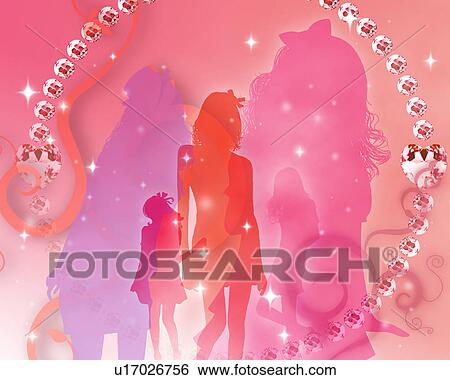 Stock Photograph - Silhouetted Young Girls. Fotosearch