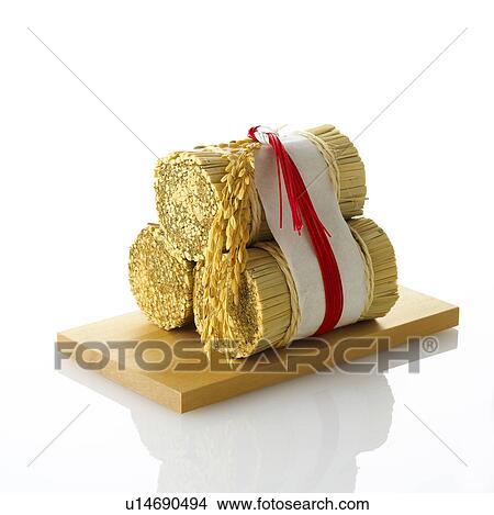 Picture - Straw Rice Bag, Japanese New Year Decoration. Fotosearch