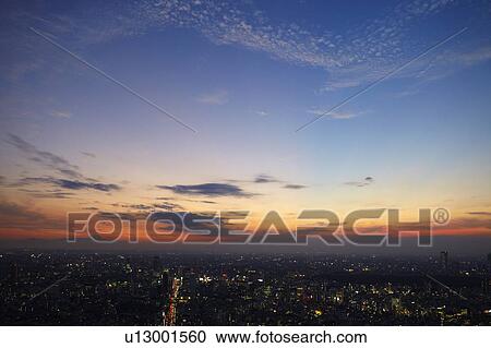 Stock Image - Sunset Over Shibuya, Seen From Roppongi. Fotosearch