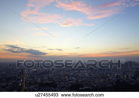 Stock Image - Sunset Over Shibuya, Seen From Roppongi. Fotosearch