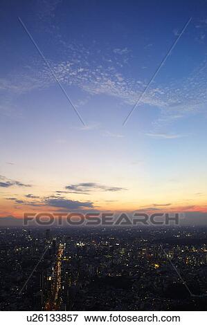 Stock Photo - Sunset Over Shibuya, Seen From Roppongi. Fotosearch