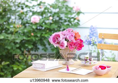 Table in backyard View Large Photo Image Stock Photo - Table in backyard. Fotosearch