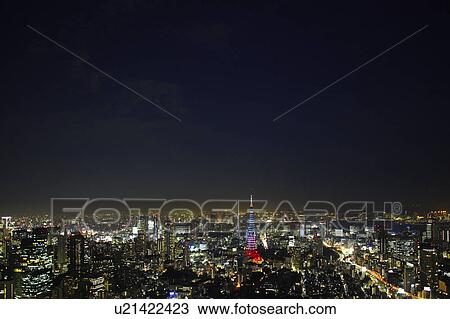 Stock Image - Tokyo Tower and City at Night. Fotosearch