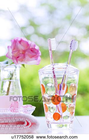 Toothbrushes in a holder View Large Photo Image Stock Photo - Toothbrushes in a holder. Fotosearch