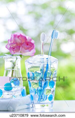 Toothbrushes in a holder View Large Photo Image Stock Photo - Toothbrushes in a holder. Fotosearch