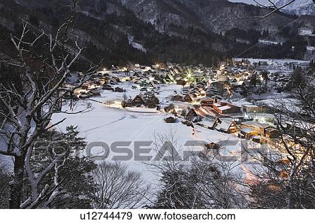 Traditional Shirakawa-go Village in Winter View Large Photo Image Stock Photo - Traditional Shirakawa-go Village in Winter. Fotosearch