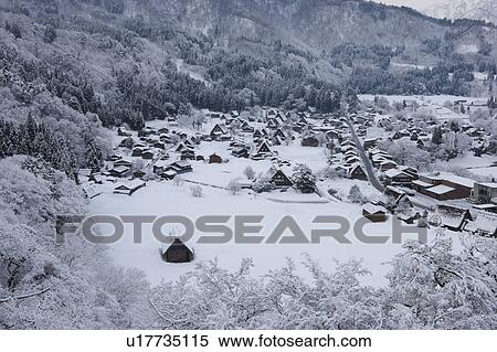 Traditional Shirakawa-go Village in Winter View Large Photo Image Stock Photography - Traditional Shirakawa-go Village in Winter. Fotosearch