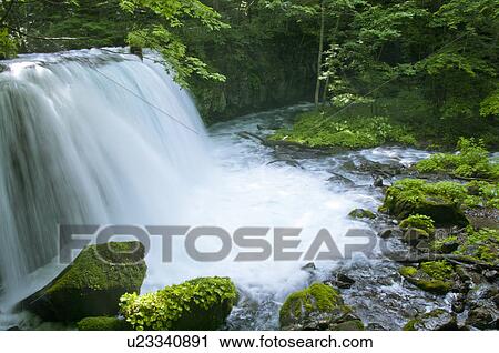 Stock Image - Waterfall, Aomori Prefecture, Japan. Fotosearch
