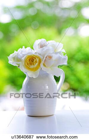 White and yellow roses in a vase View Large Photo Image Stock Photo - White and yellow roses in a vase. Fotosearch