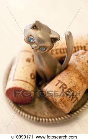 Wine Corks and Ornamental Cat View Large Photo Image Stock Image - Wine Corks and Ornamental Cat. Fotosearch