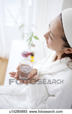 Young Woman in Dressing Gown Having Water View Large Photo Image Stock Image - Young Woman in Dressing Gown Having Water. Fotosearch