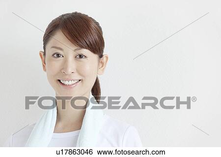 Young Woman with Towel Around Her Neck View Large Photo Image Stock Photograph - Young Woman with Towel Around Her Neck. Fotosearch