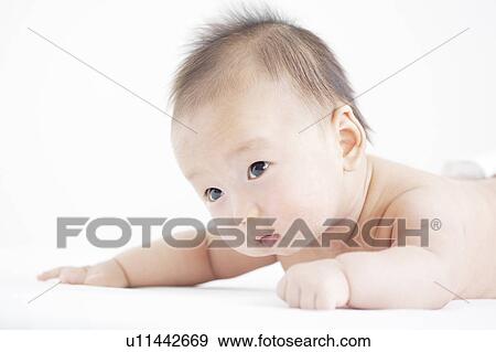 Stock Photo - Baby lying on front. Fotosearch